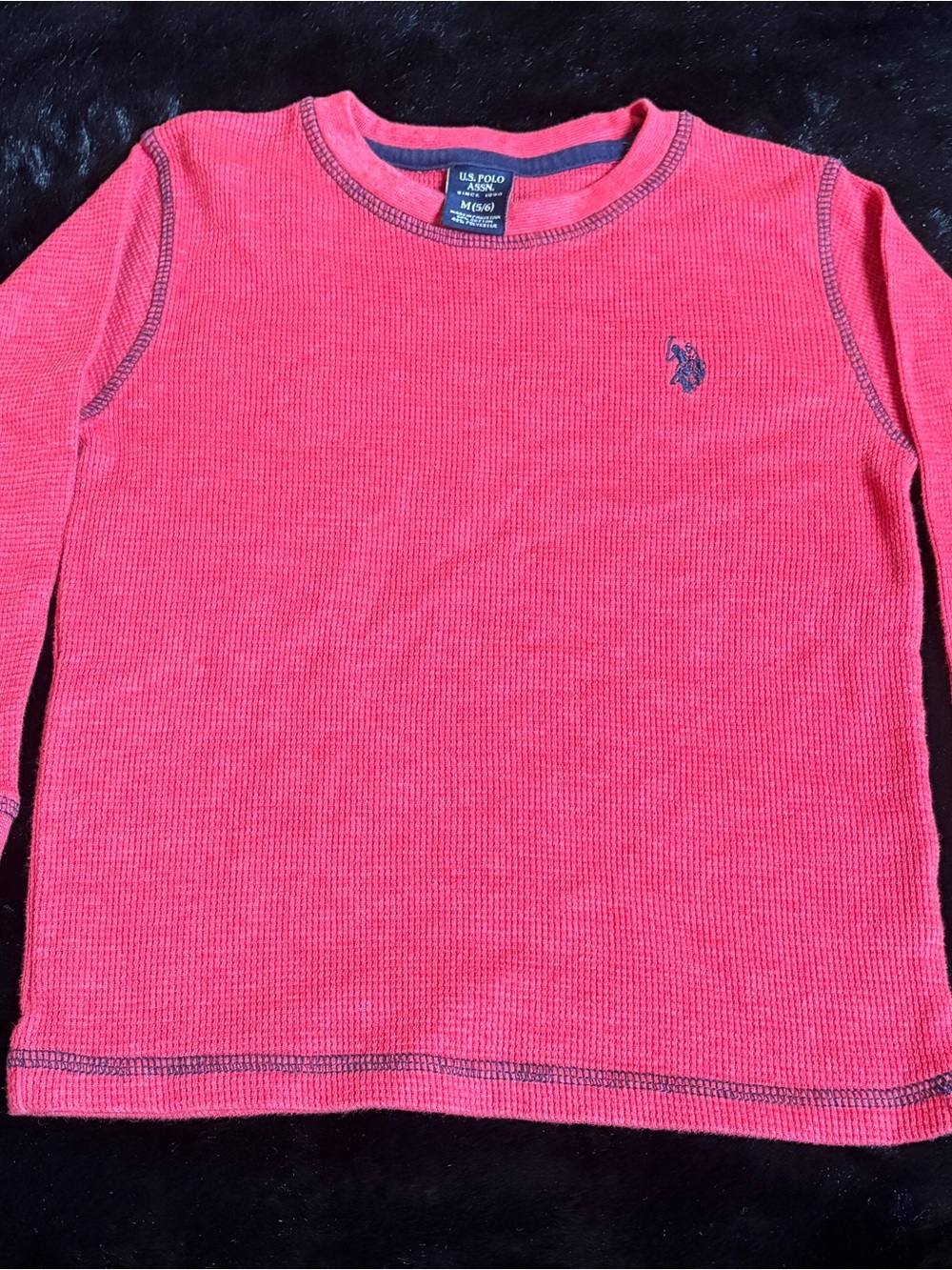 U.S. Polo Assn. Kids Long Sleeve Thermal Top - Red with Navy Logo